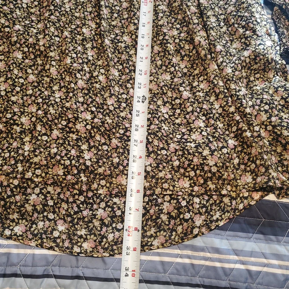 & Other Stories Sz 0 Sheer Smocked Mock Neck Lined Floral Print Mini Dress